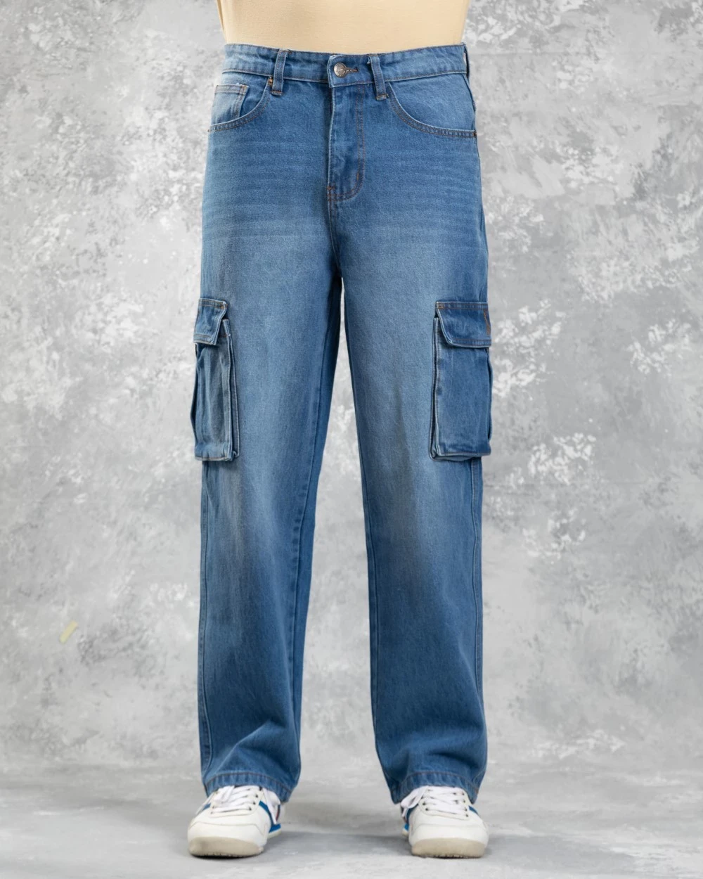 Baggy Cargo Jeans Mid Blue