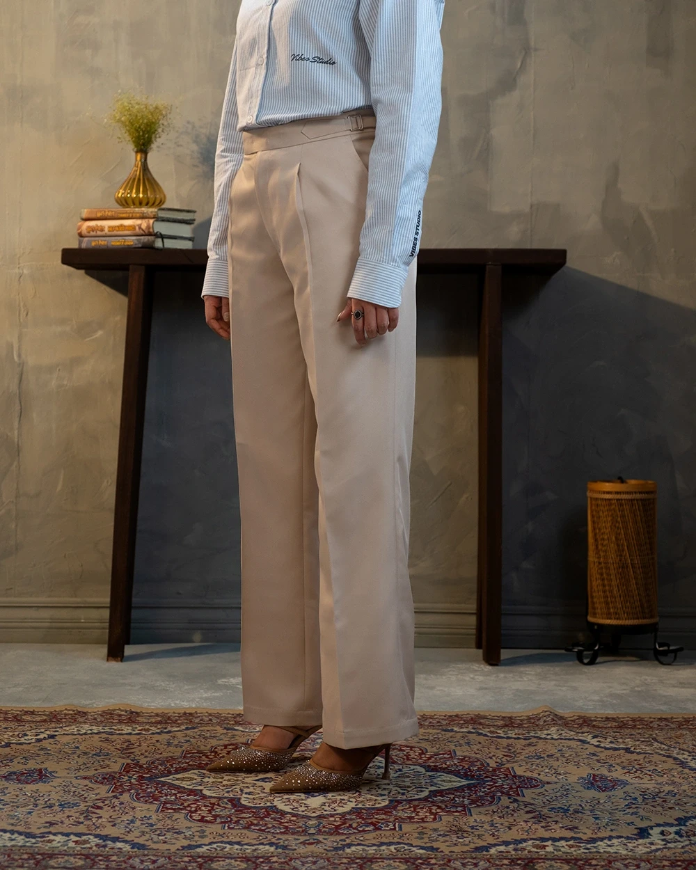 Cream Formal Wide Leg Pant