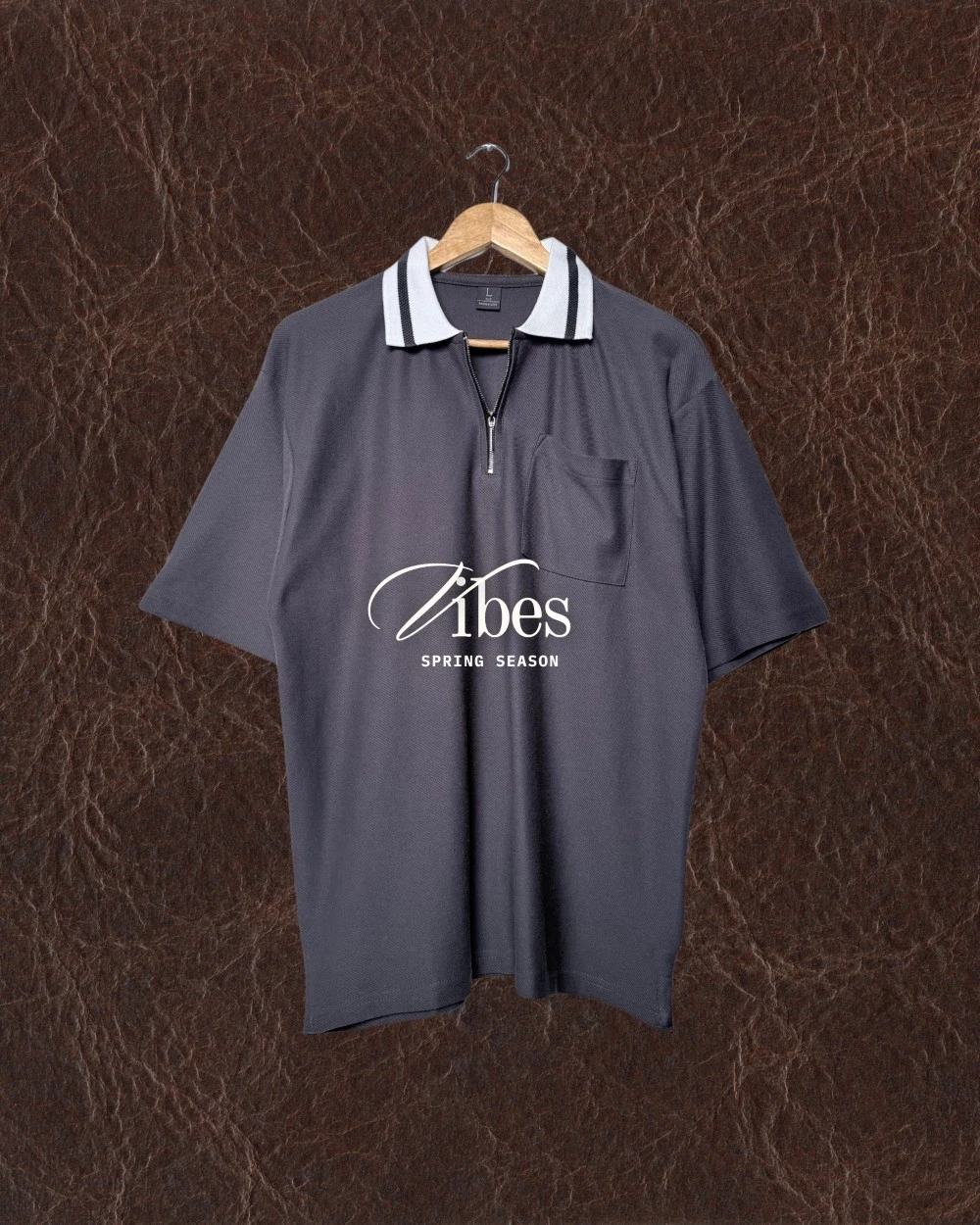 Oversized Charcoal Zip Polo
